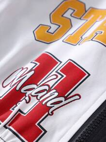 SHEIN Tween Girls Letter Print Dropped Shoulder Zip-Up Hoodie - Multicolor - View 5