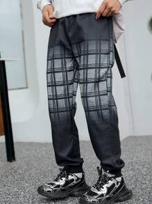 American Plaid Design Boys Vintage Loose Fit Casual Gradient Plaid Pants - Black and White - View 5