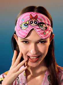THE POWERPUFF GIRLS X SHEIN 可爱卡通心形图案舒适睡眠眼罩和抽绳收纳袋适用于卧室、旅行、办公室、学校 - 粉色 - 查看 2