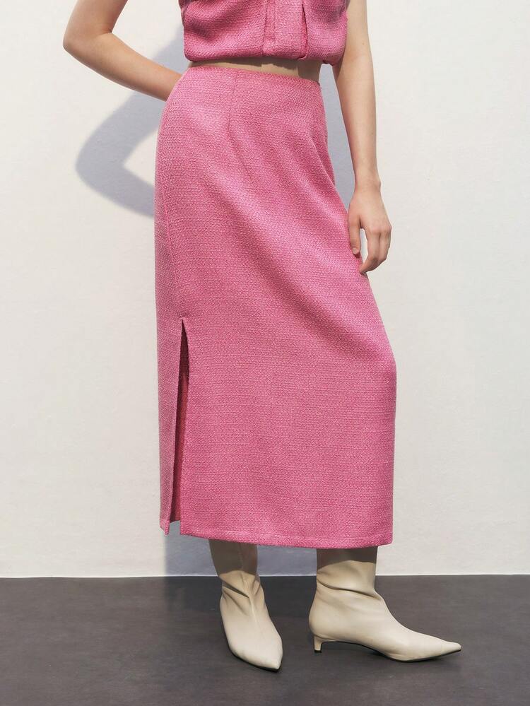 SHEIN Maija Women's Solid Color Backless Slit Elegant Skirt