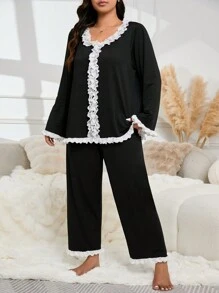 Bộ chắp vá ren khối cảm ứng mềm mại thông thường - màu đen - Xem 4