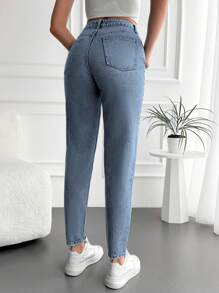 Cloudara High Waist Mom Fit Jeans - Grey - View 2