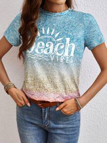 EMERY ROSE Women's Letter Print Short Sleeve T-Shirt - Blue - View 6