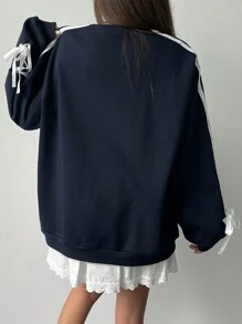 DAZY 蝴蝶结芭蕾舞裙休闲女式运动衫，秋季女装 - 藏蓝色 - 查看 4