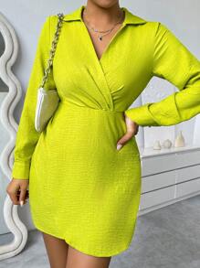 Chiquease Women's Solid Color Shirt Collar Long Sleeve Dress