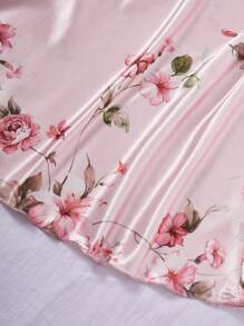 LuxeNights 5pcs Women's Floral Print Faux Silk Pajama Set, Elegant Fall Clothes