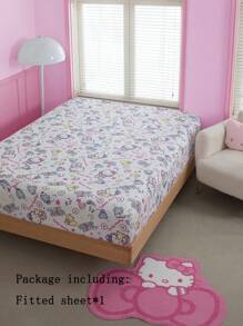 HELLO KITTY AND FRIENDS | SHEIN Bộ ga trải giường vừa vặn họa tiết hoạt hình mèo cho phòng ký túc xá - Nhiều màu - Xem 4