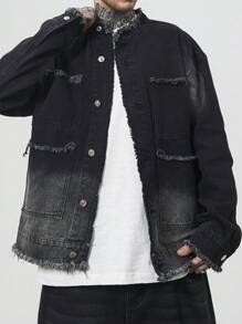 Manfinity Homme Áo khoác denim tối màu giản dị cho nam, mùa xuân và mùa thu, để đi chơi - màu đen - Xem 4