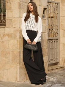 Enchnt Bluză elegantă lejeră cu volante de primăvară și vară pentru femei - alb - Vizualizare 3