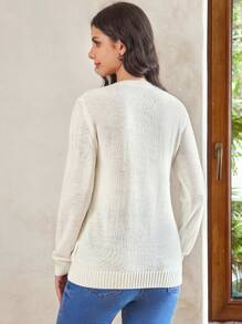 SHEIN Maternity Women 4th Of July American Flag Pattern Round Neck Casual Long Sleeve Sweater, For Winter - White - View 2