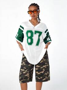 SHEIN EZwear Camiseta de fútbol de estilo "blokecore" para mujer, con bloque de color e impresión digital transpirable - Multicolor - Ver 1