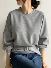 DAZY Áo nỉ ngắn tay cho nữ - Xám - Xem 11