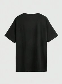 ROMWE Goth 女式哥特式深色南瓜、蝙蝠、猫印花图案宽松圆领 T 恤 - 黑色 - 查看 2