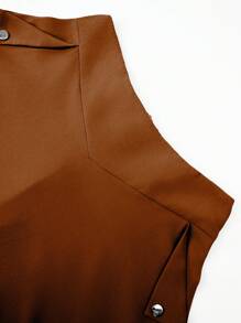 SHEIN Unity 女士纯色拉链口袋休闲半身裙 - 巧克力棕 - 查看 7