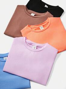 SHEIN Toddler Girls Cotton Drop Shoulder Top & Cycling Shorts Set - Lilac Purple - View 9