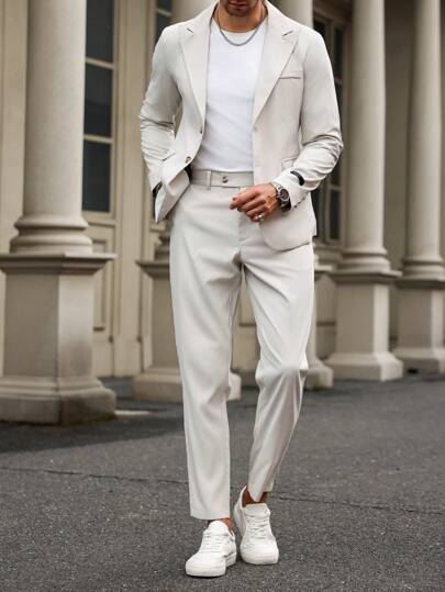 Manfinity Bizformal Traje de hombre con camisa de manga larga de solapa y pantalón recto casual inteligente de negocios