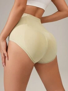SHEIN Sports Women Slim Fit Simple Casual Sports Shorts/High Waisted/Seamless - Apricot - View 2