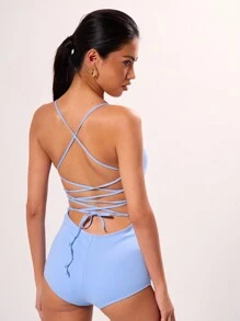 Musera Sport Bộ đồ liền thân hai dây kiểu dáng thể thao mùa hè, thích hợp cho phòng tập gym hoặc thể hình. - Màu xanh nhạt - Xem 2