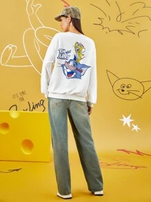 TOM & JERRY X SHEIN Women's Casual Cartoon & Letter Print Oversized Sweatshirt, Spring & Autumn