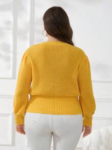 CosyJoli Suéter de punto de jacquard amarillo de manga farol, de cuello redondo y manga larga, elegante estilo universitario, para invierno. Suéter de invierno para adolescentes