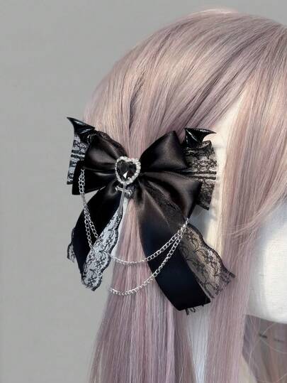Goth 1pc Elegant & Cute Bowknot Devil Dark Style Hair Clip Valentines Claw Clips Hair Claws Hair Barrettes, Halloween