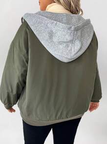 SHEIN LUNE 大码女式拼色连帽拉链夹克，冬季秋季服装