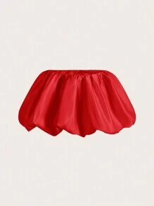 SHEIN ICON Y2k 春季纯色低腰褶皱泡泡花迷你裙