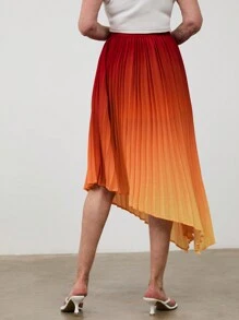 SHEIN LUNE Women's Pleated Asymmetric Hem Ombre Design Fashionable Skirt