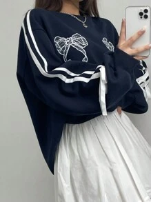 DAZY 蝴蝶结芭蕾舞裙休闲女式运动衫，秋季女装 - 藏蓝色 - 查看 3