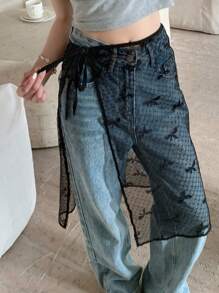 DAZY Sheer Lace Women's Cover-Up Skirt, Summer - Black - View 1