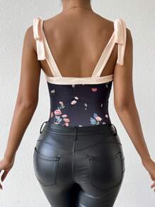 Zolique Body de mujer con suspensores, lazo, parte superior tubo, encaje y posicionamiento de flor