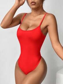 SHEIN EZwear 针织无袖露背紧身衣 - 紅色 - 查看 3