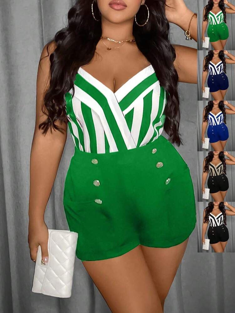 Plus Size Women's Striped And Printed Simple Daily 2pcs Outfit