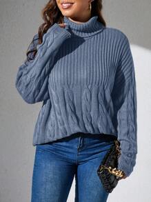 SHEIN LUNE Damen Pullover in Große Größen mit Rundhalsausschnitt, Langarm, Lässig, einfarbig, Herbst Winter Strickpullover - Graublau - Übersicht 3