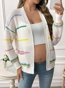 SHEIN 孕妇休闲宽松落肩条纹开衫，秋冬，孕妇装 - 彩色 - 查看 4