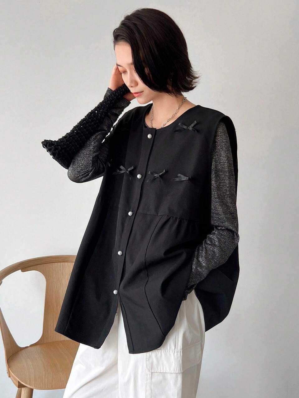Women's Plain Bow Vest,Fall Clothes Women Jacket Women Coats