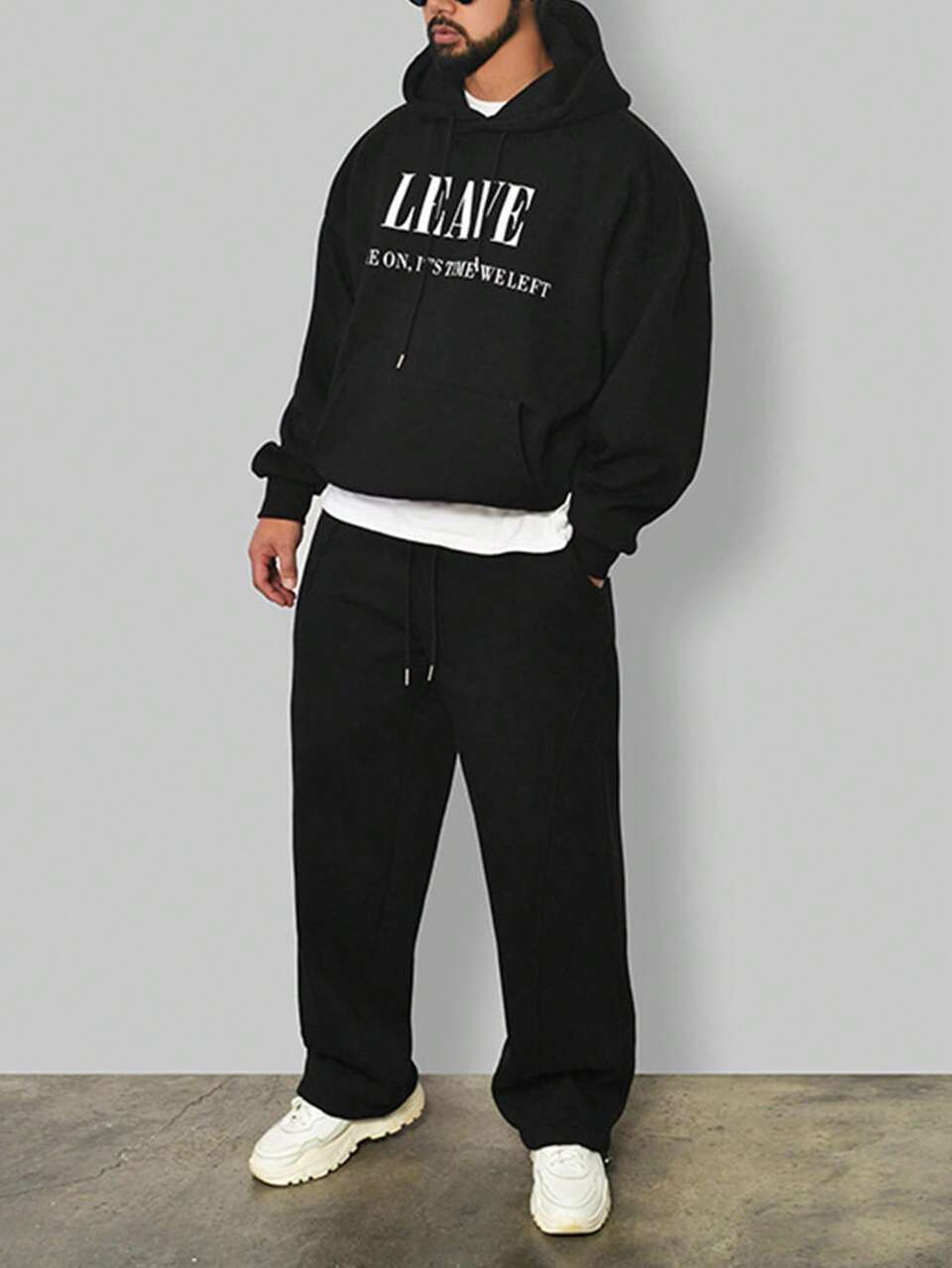 2pcs/Set Men's Hoodie Outfit, Drawstring Letter Printed Long Sleeve  Tracksuit Sweatshirt And Comfortable Casual Pants, Autumn