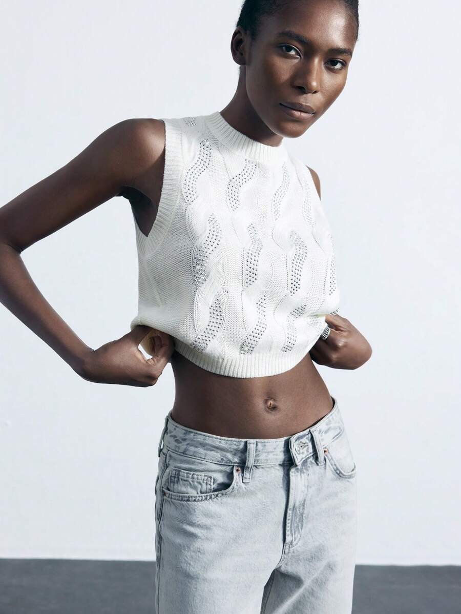 Maija Women's Solid Color Minimalist Sleeveless Sweater - Grey - View 1