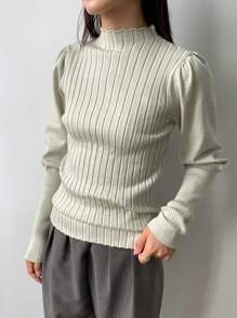 FRIFUL Women's Senior Fitted Solid Color Sweater Fall - Green - View 2