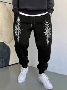 Manfinity EZcore Men's Fashion Street Style Drawstring Printed Sweatpants, Goth Graphic Going Out Baggy Sweatpants, For Husband, Boyfriend Gifts, For Rave, Emo, 2000s Style