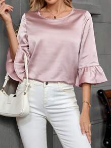 EMERY ROSE Áo Sơ Mi Mùa Thu Màu Hồng Cổ Tròn Và Cổ Tay Xù Lông - Hồng - Xem 3