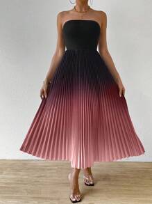 SHEIN Unity Ladies' Sexy Ombre Strapless Pleated Hem Dress - Black - View 6