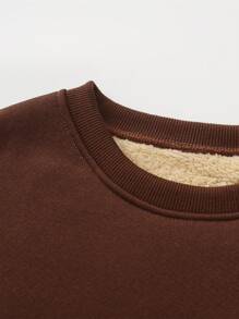 Manfinity Homme Herren einfarbiger Rundhalspullover mit Langarm aus Fleece, Herbst/Winter - Braun - Übersicht 5