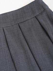 Sweetra 2 件套女士纯色不对称下摆露背无袖上衣和百褶裙 - 深灰色 - 查看 5