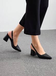 CUCCOO BIZCHIC Chaussures à talons épais à bout pointu en PU avec sangle arrière noire. Idéal pour le travail, les sorties, les fêtes et les vacances. Parfait pour Noël, l'automne, le Nouvel An et la Saint-Valentin