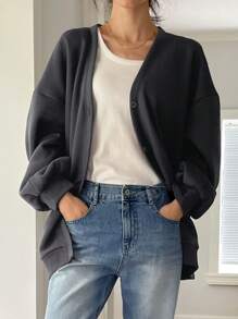 DAZY Women's Casual Loose Front Open Fleece Hooded Sweatshirt, Autumn/Winter,Fall Women Clothes Jacket - Dark Grey - View 3