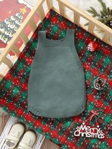 SHEIN Baby Girl Xmas Style Bodysuit Soft & Comfortable Baby Bodysuit With Christmas Tree Embroidery Design, Perfect For Baby To Keep Warm During Fall & Winter