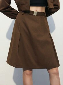 Maija Women's Solid Color Minimalist Daily Skirt - Burgundy - View 5