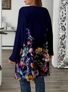 EMERY ROSE 大码女式休闲花卉印花宽松长袖夹克，秋季