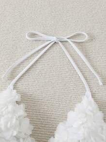 Swim Mod Summer Solid Color 3D Flower Halter Neck Swimwear Top